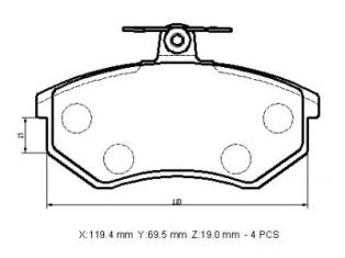 VOLKSWAGEN GOLF- 3- 92/98; ÖN FREN BALATASI 1,6/1,8/1,9 (KABLOSUZ)(DISK) (119,4X69,5X19)(BRAMAX)