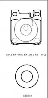 MERCEDES C CLASS- W208- 98/99; ARKA FREN BALATASI (KABLOSUZ)(DISK) (61,6X69,7X16) (BRAMAX)