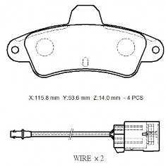 FORD MONDEO- 93/00; ARKA FREN BALATASI (2 KABLOLU)(DISK) (115.9X53,7X15) (BRAMAX)